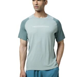 TECHNOSPORT Mens Slim Fit Color Block Crew Neck Half Sleeve T-Shirt with Technocool+, Quick Dry for Gym, Workout, Sports & Regular Use