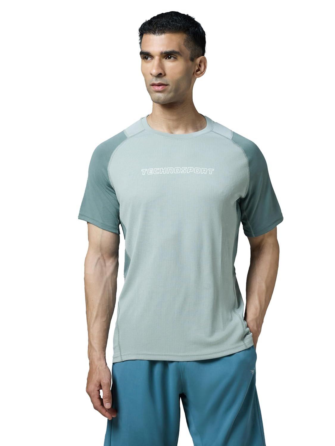 TECHNOSPORT Mens Slim Fit Color Block Crew Neck Half Sleeve T-Shirt with Technocool+, Quick Dry for Gym, Workout, Sports & Regular Use