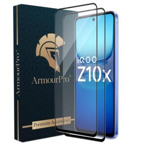 ArmourPro Military Grade Gorilla Tempered Glass Compatible For IQOO Z10X and Vivo T4x (6.72 Inch) With Easy Installation Kit for Smartphone| Edge-To-Edge Protector Coverage | Black, Pack of 2