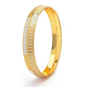 ZENEME Traditional 22k Gold Plated Dual Toned Silver Engraved Texture Punjabi Sikh Kada For Men And Boys|Gifts|Line Pattern