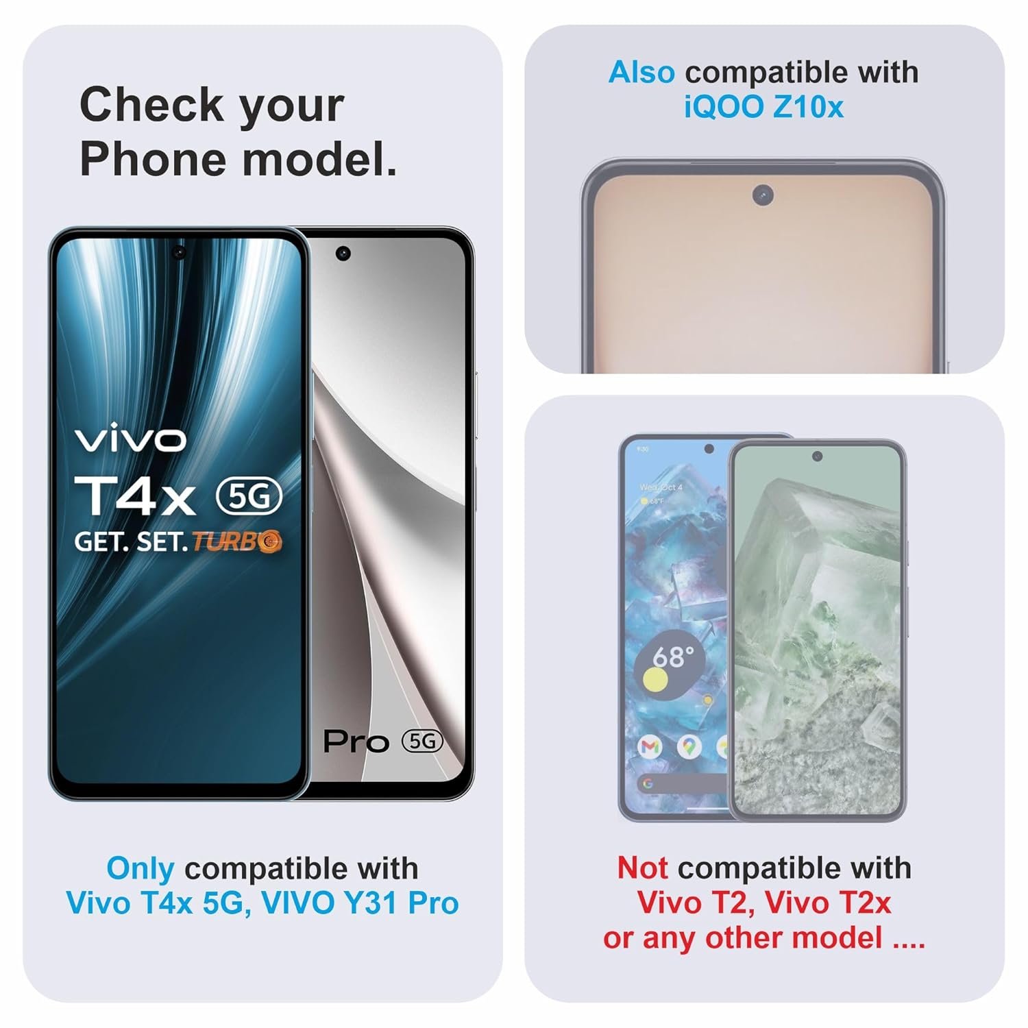 Military-Grade Gorilla Tempered Glass For iQOO Z10x and Vivo T4X (6.72 Inch) With Installation Kit | Edge to Edge Coverage | Black - Image 2