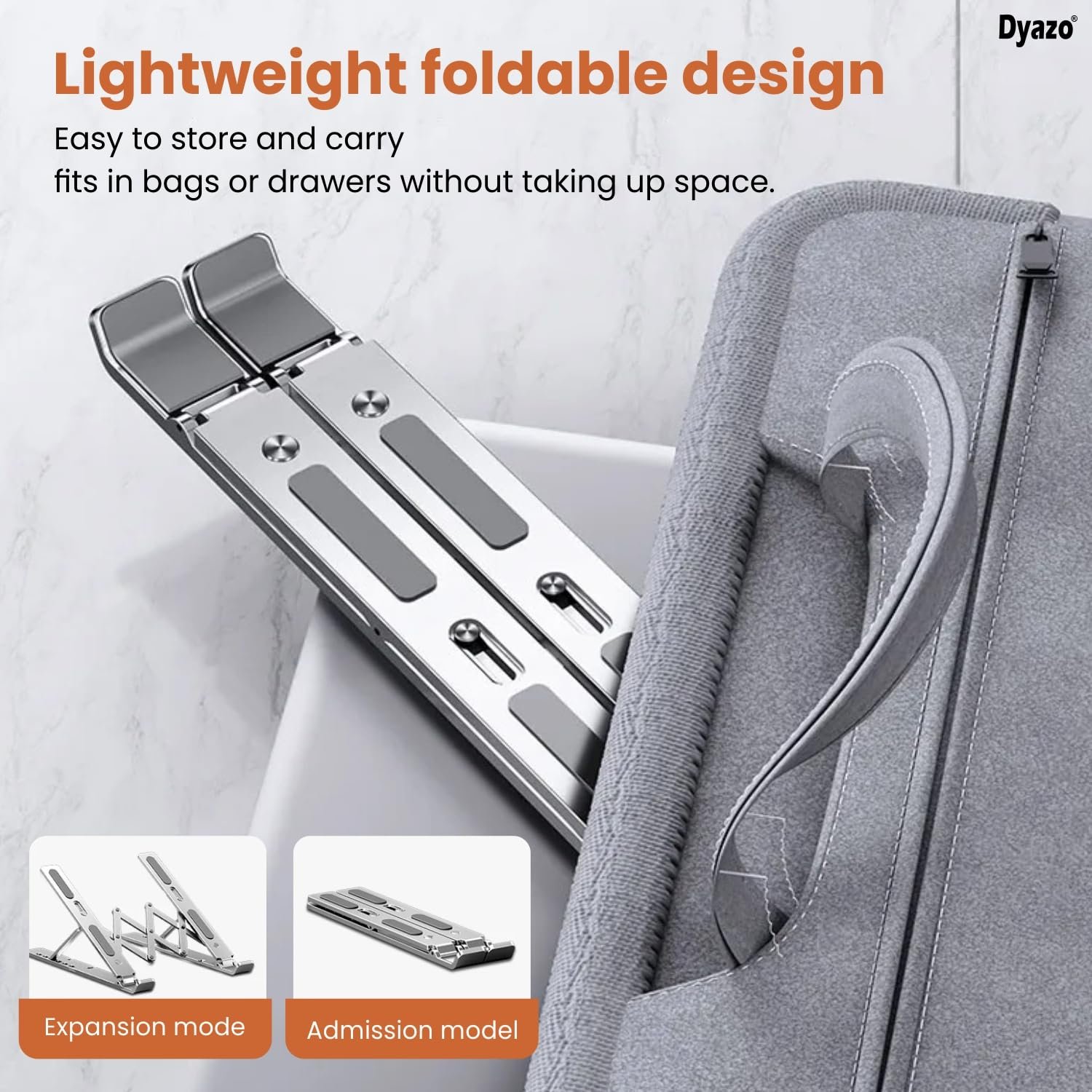 Dyazo 10 Angle Aluminum Laptop Stand Portable & Fully Foldable Raiser Compatible for Lenovo, Dell, MacBook & All Other Notebooks 10 "-15 .6 Inch (Silver) - Image 4