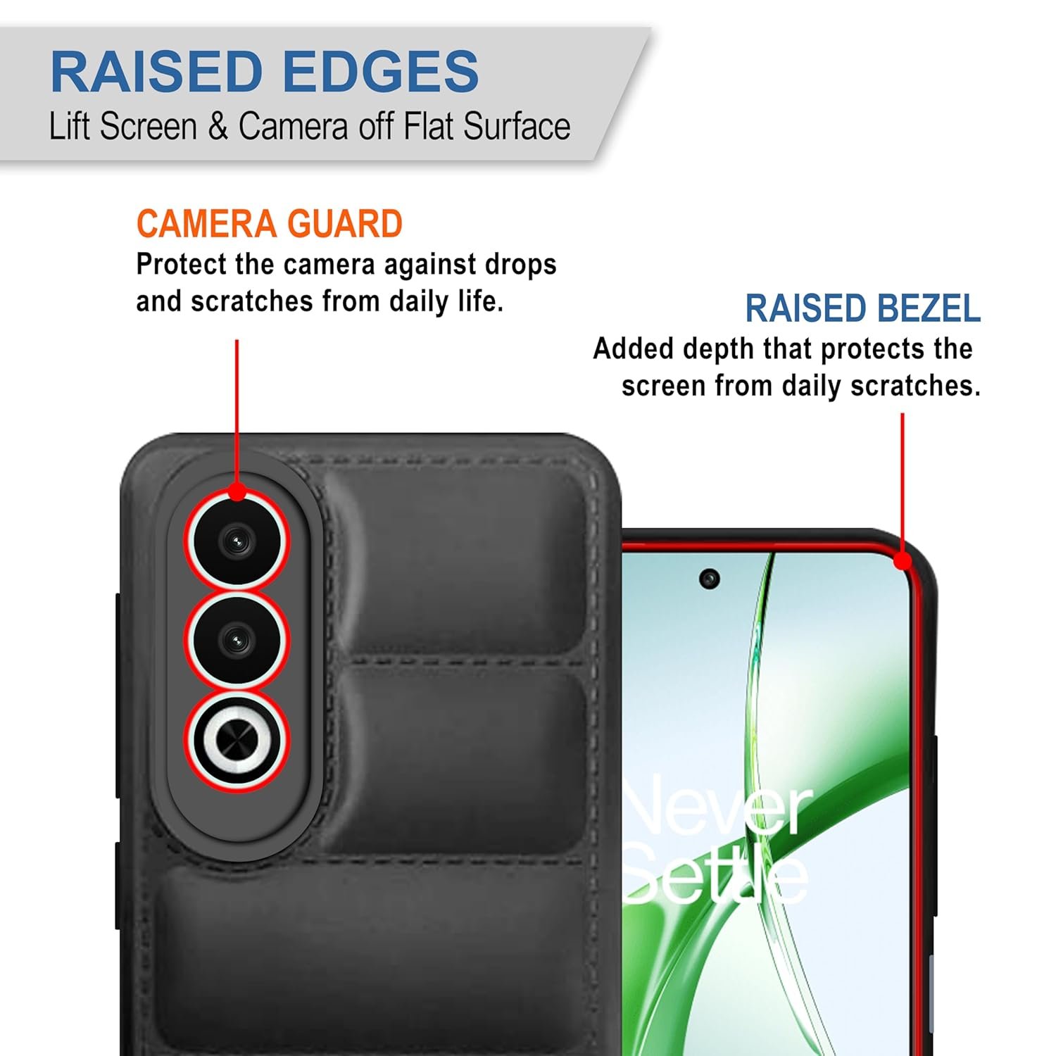 CEDO OnePlus Nord CE4 / CE 4 (5G) Back Cover | Camera Bump & 360° Flexible Puff Armor Protection | Matte Soft Silicon Shock Proof Rubberised Back Case Cover (Black) - Image 2