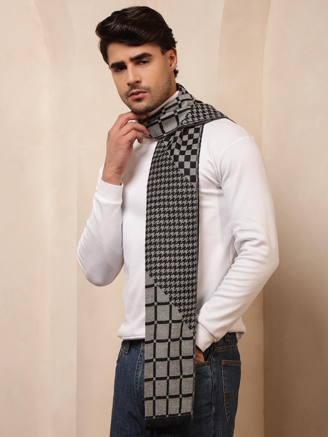 Ravaiyaa - Attitude is everything Men's Reversible Stripe Pattern Winter Wool Scarf, Muffler 72"x12" Inch - Image 2
