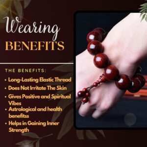 YSK Red Sandalwood Charm Bracelet Lal Chandan Wristband — Natural Raktachandan Beads, Adjustable Elastic, Men Women Yoga Meditation Bracelet for Pooja & Gifting