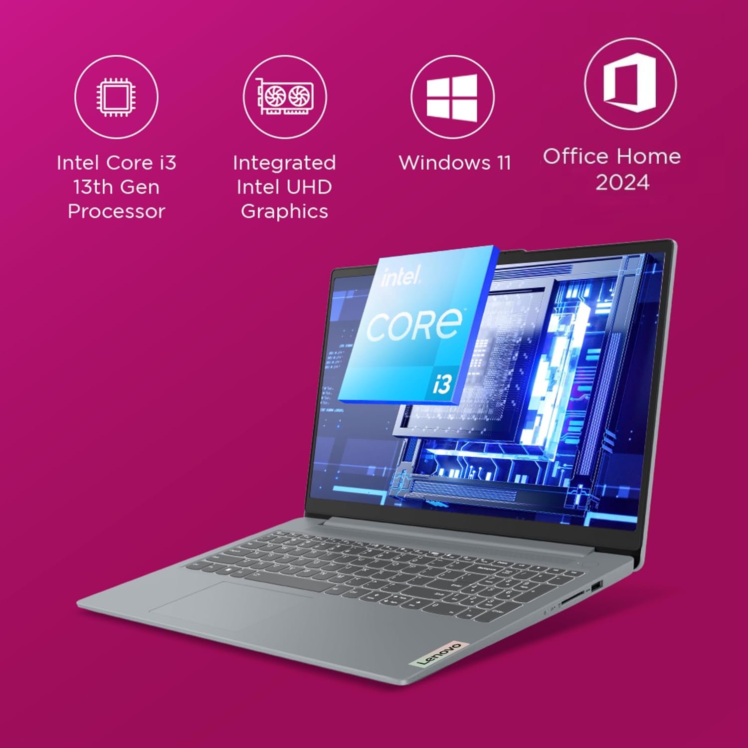 Lenovo IdeaPad Slim 3 13th Gen Intel Core i3-1315U 15.6 inch (39.6cm) FHD Laptop (8GB RAM/512GB SSD/Windows 11/Office 2024/Backlit Keyboard/1Yr ADP Free/3 Month Game Pass/Grey/1.6Kg), 82X700FXIN - Image 3
