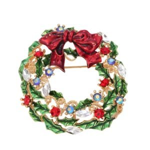 Christmas Brooch Pin for Women, Girls Snowflake Xmas Bell Wreath Crystal Rhinestone Brooches Pins Green Red Enamel Brooch Pins Fashion Christmas Jewelry