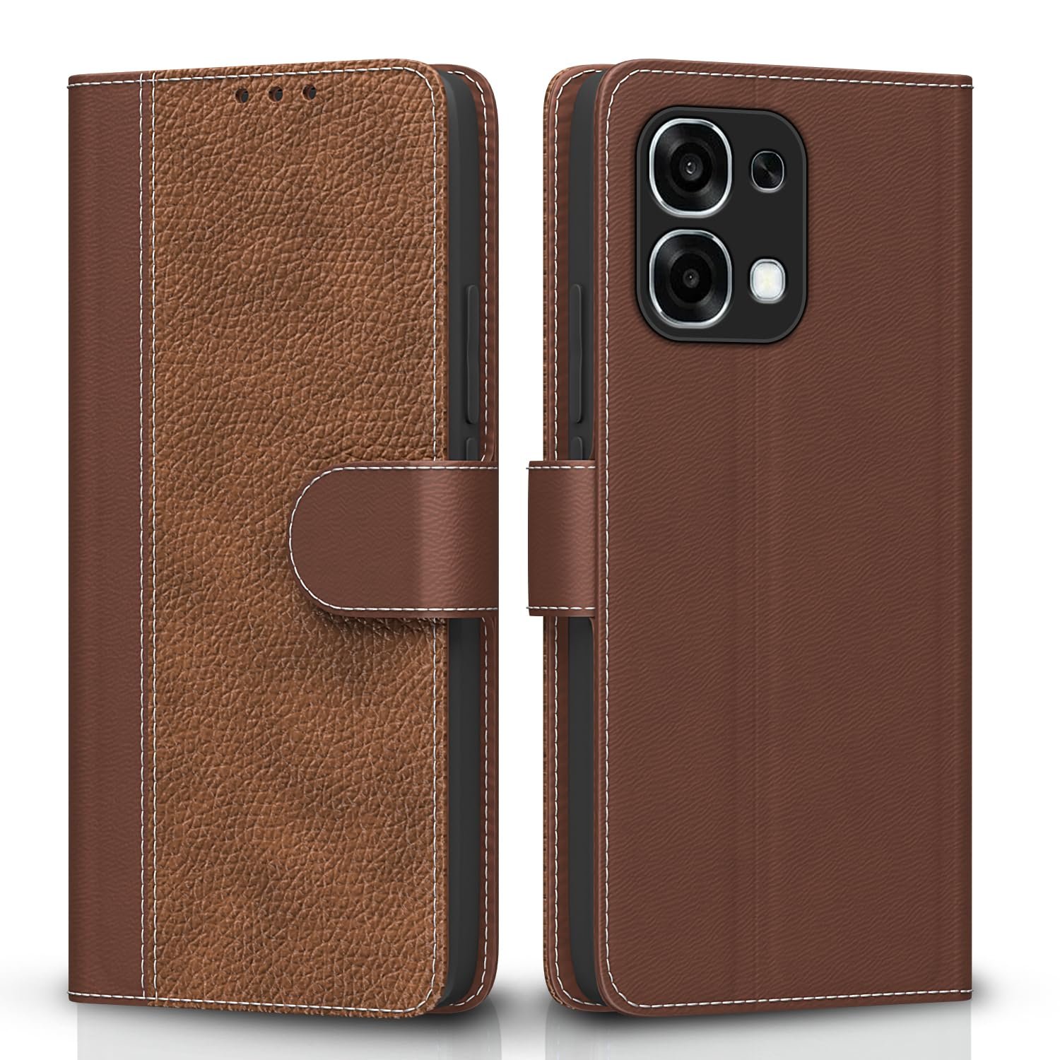 Pikkme Flip Cover for Oppo F31 5G | Leather Finish | Wallet Stand and Shock Proof | Complete Protection Flip Case (Tan)