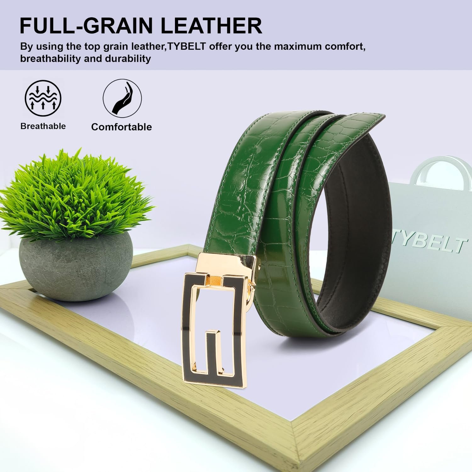 Genuine Leather Brown Belt for Men – Premium Textured Dress Belt with Gold Geometric Buckle – Adjustable Fit up to 42 Inches – Formal & Casual Wear - Image 6