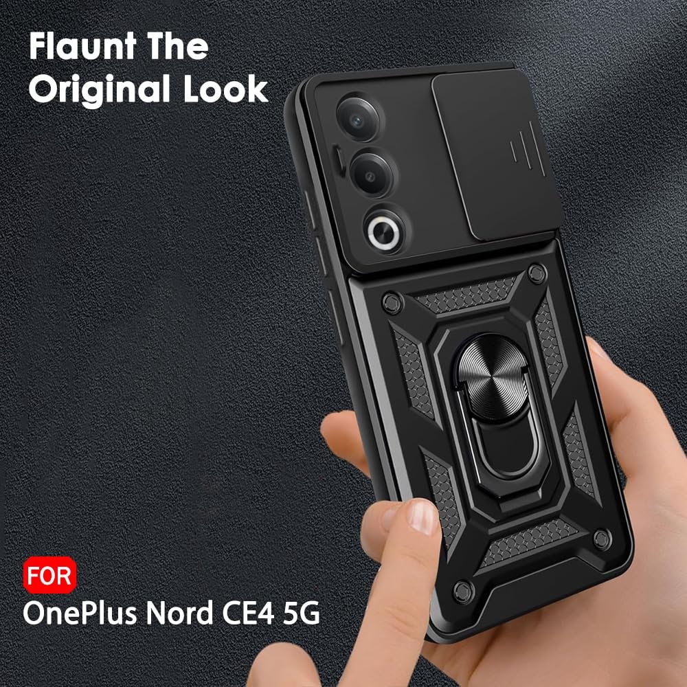 TheGiftKart Tough Armor Bumper Back Cover Case for OnePlus Nord CE 4 5G | Kickstand & Ring Holder | 360 Degree Protection Back Cover Case for OnePlus Nord CE4 (PC & TPU, Sliding Camera Cover, Black) - Image 6