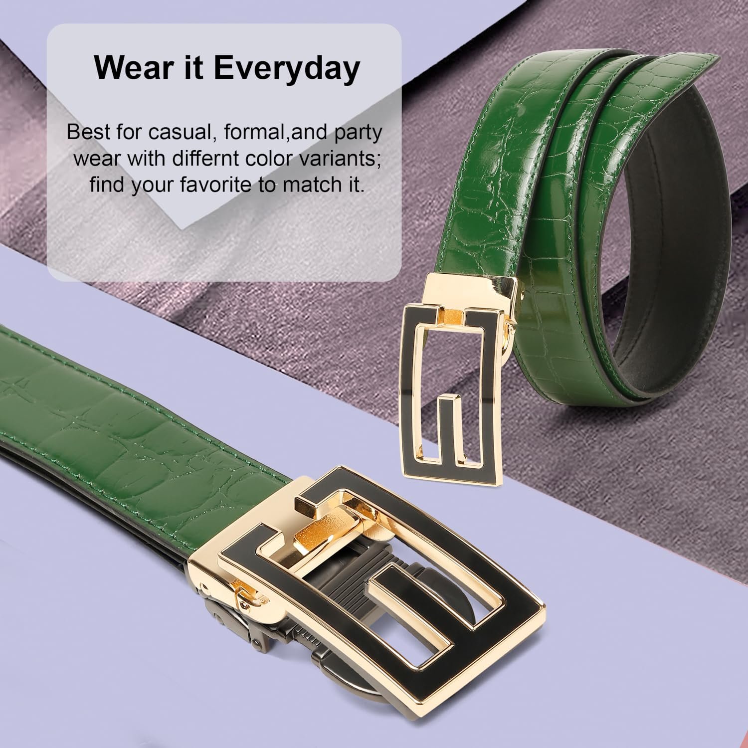 Genuine Leather Brown Belt for Men – Premium Textured Dress Belt with Gold Geometric Buckle – Adjustable Fit up to 42 Inches – Formal & Casual Wear - Image 5