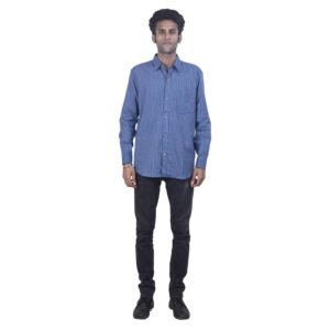 Tribes India Handmade Mens’ Cotton Navy Blue Full Length Shirt (Size : M) (1STXMENMP01276-10)