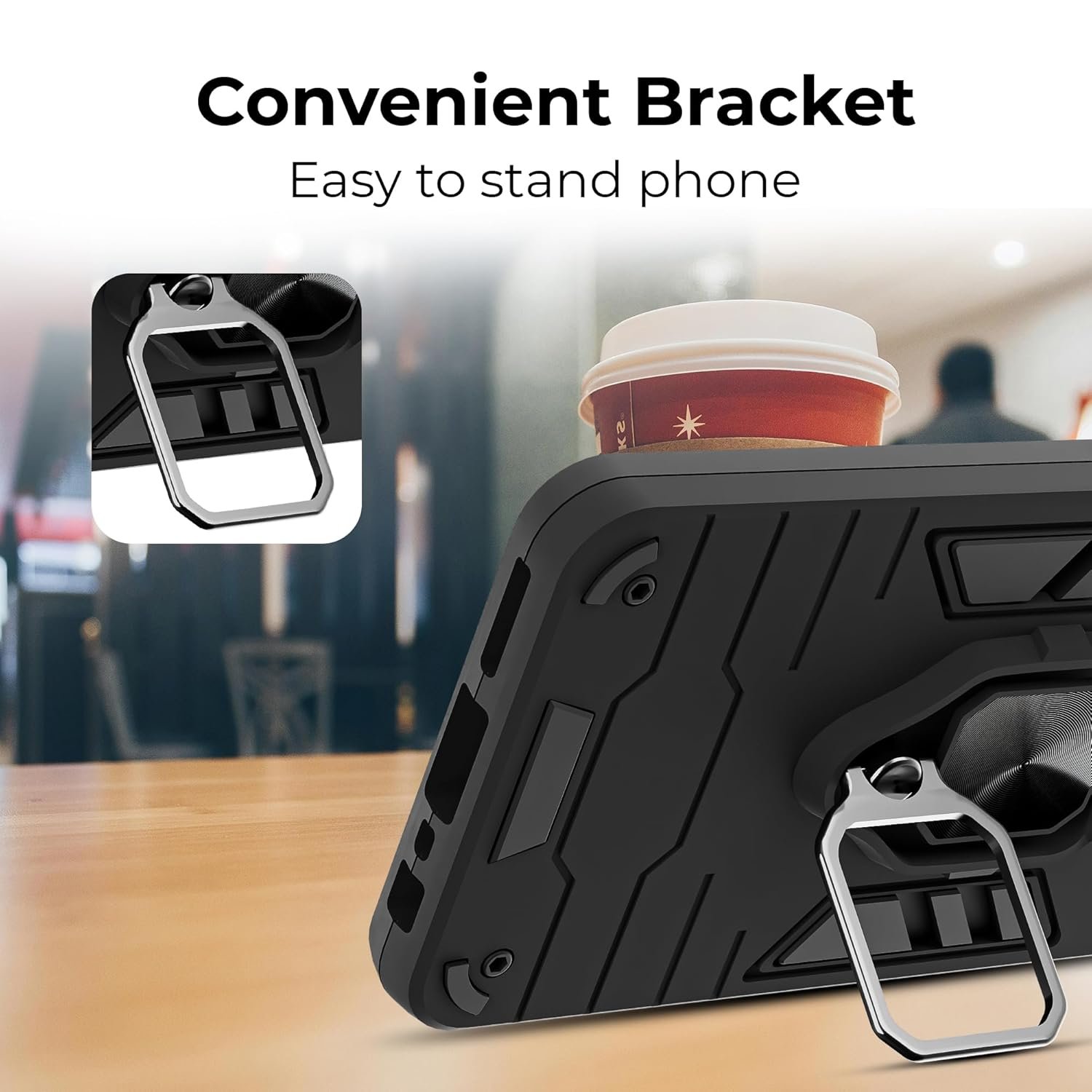 A rtistque Armor Back Case Cover for Vivo T4x 5G/ iQoo Z10x 5G/ Vivo Y31 Pro 5G | Stylish Ring Holder & Inbuilt Stand | Shockproof TPU Protective Design | 360 Degree | Vivo T4x 5G Back Cover - Black - Image 2