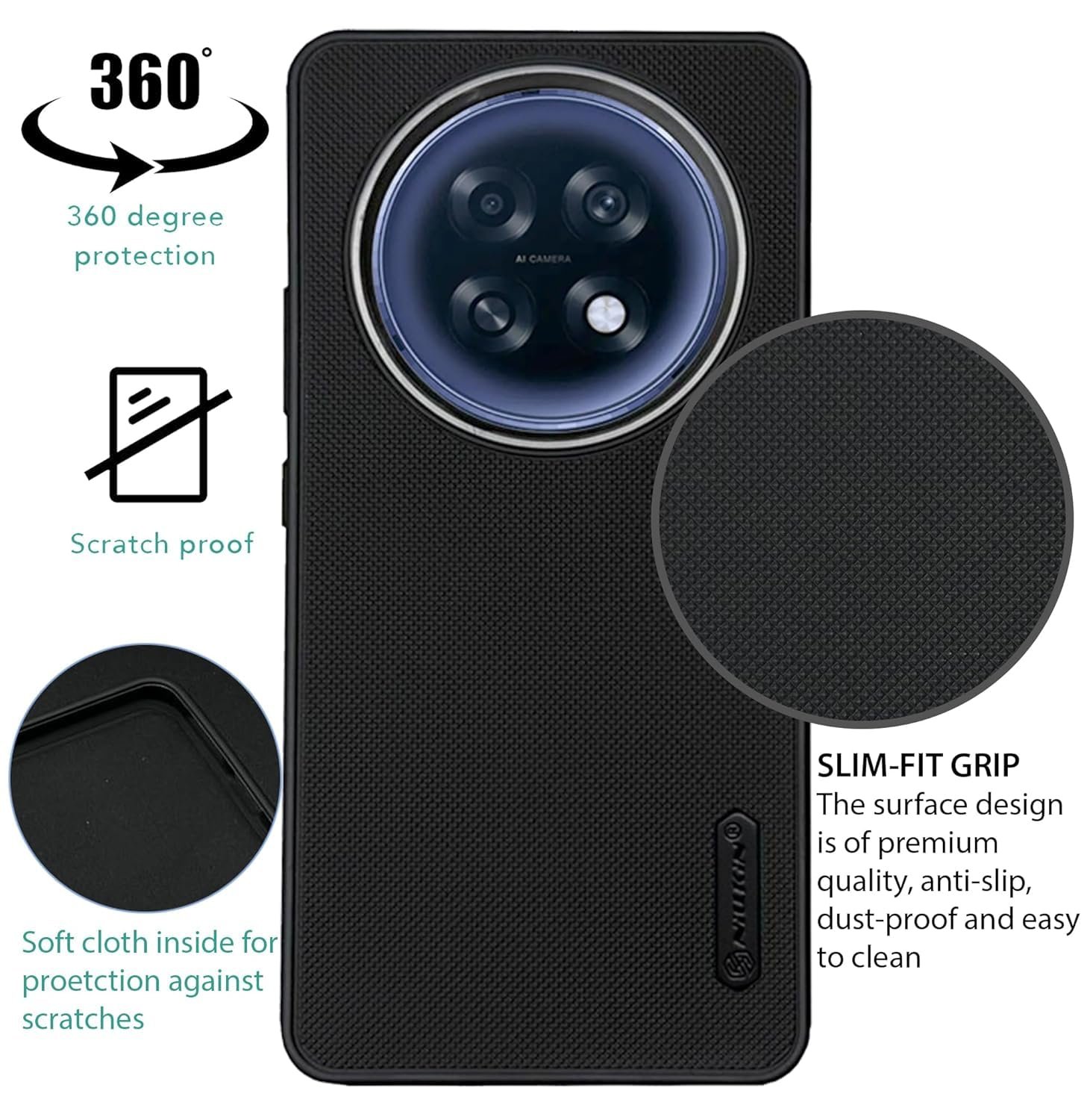 Back Cover for Oppo F31 Pro Plus 5G | F31 Pro+5G, Super Frosted Raised Camera Protect | Textured Grip Design | Ultra-Soft Dotted Slim-Fit Design | Microfiber Cloth Inside | (Black) - Image 2