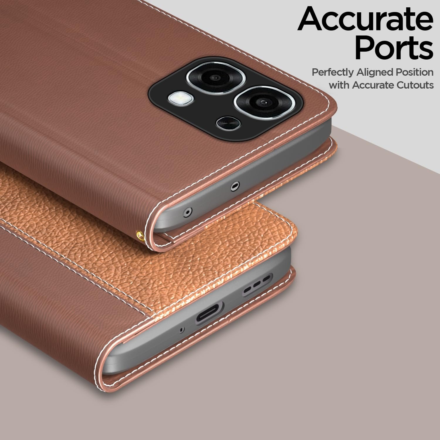 Pikkme Flip Cover for Oppo F31 5G | Leather Finish | Wallet Stand and Shock Proof | Complete Protection Flip Case (Tan) - Image 2