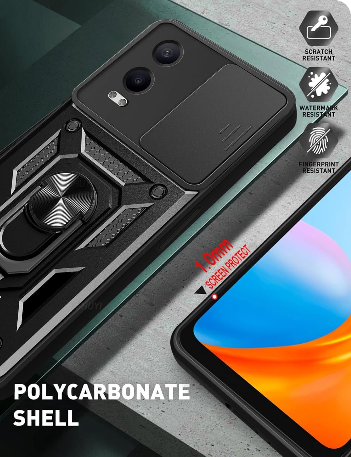 Scalebee Tough Armor OnePlus Nord CE 4 Lite 5G Bumper Back Case Cover | Ring Holder & Sliding Camera Shield Cover | 360 Degree Protection Back Case Cover for OnePlus Nord CE 4 Lite 5G (Black) - Image 2