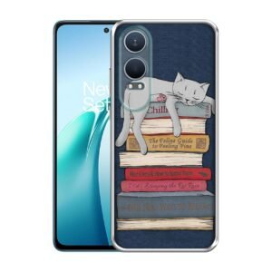 Cat Sleeping On The Books Design Printed Silicon Soft TPU Back Case Cover for OnePlus Nord CE4 Lite 5G
