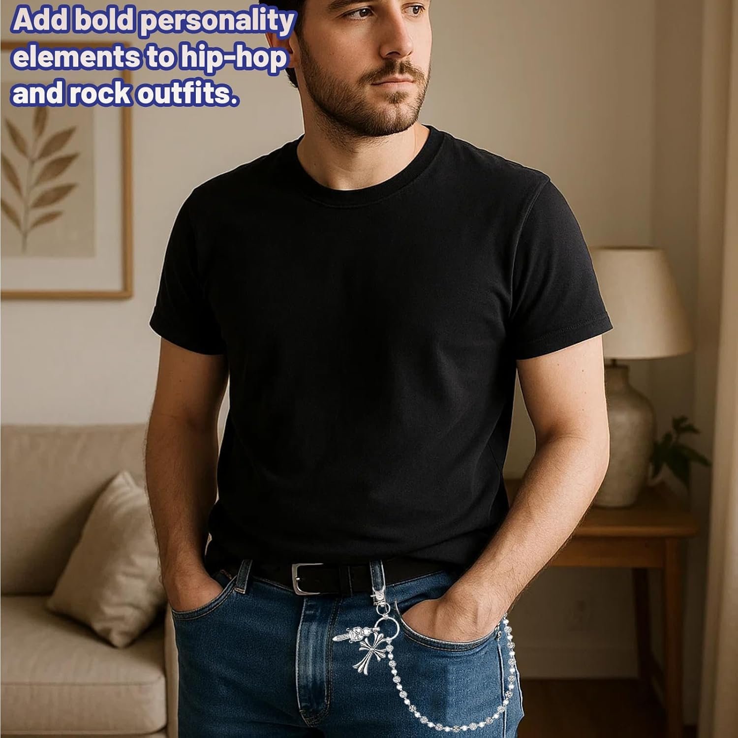 Waist Chain, Stylish Waist Chains for Men and Women, 45cm Silver Trouser Chain with Lobster Clasp, Punk Wallet Chains for Bikers and Motorcycle Riders, Perfect for Dating - Image 4