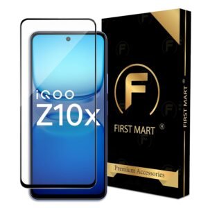 FIRST MART Military Grade Gorilla Tempered Glass Screen Protector For IQOO Z10X and Vivo T4X (6.72 Inch) With Edge-To-Edge Protector Coverage and Easy Installation Kit |Black