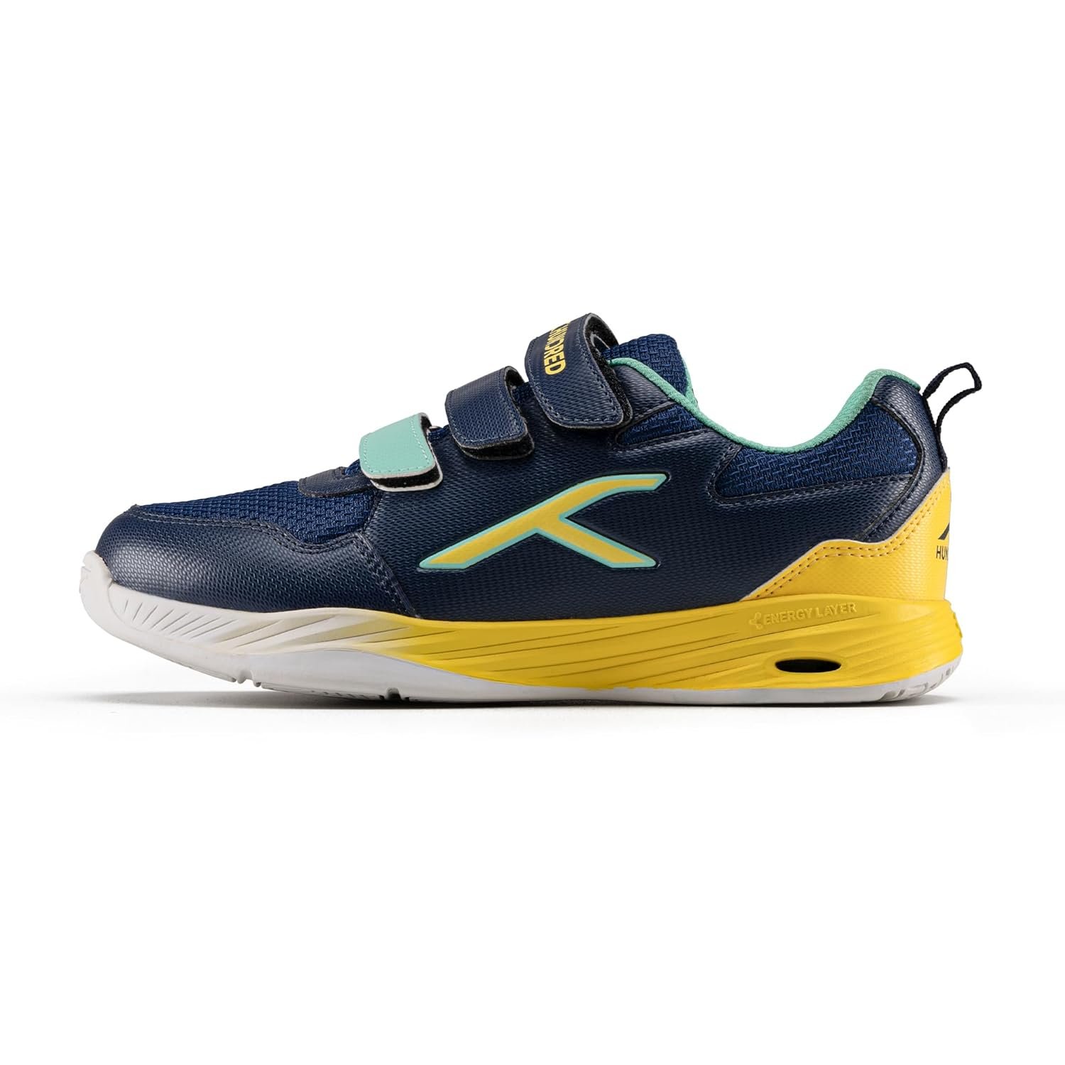 Hundred Court Champions Unisex Non-Marking Court Shoes | Badminton, Pickleball, Table Tennis & Other Indoor Sports | Lightweight, Cushioned GripNavy/Yellow/Green ; UK 5