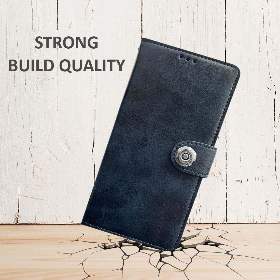 Fashionury Flip Back Case for Oppo F31 5G | Designer Button | Genuine Leather Finish | Inbuilt Pockets & Stand | Flip Cover Back Case for Oppo F31 5G (Blue) - Image 4