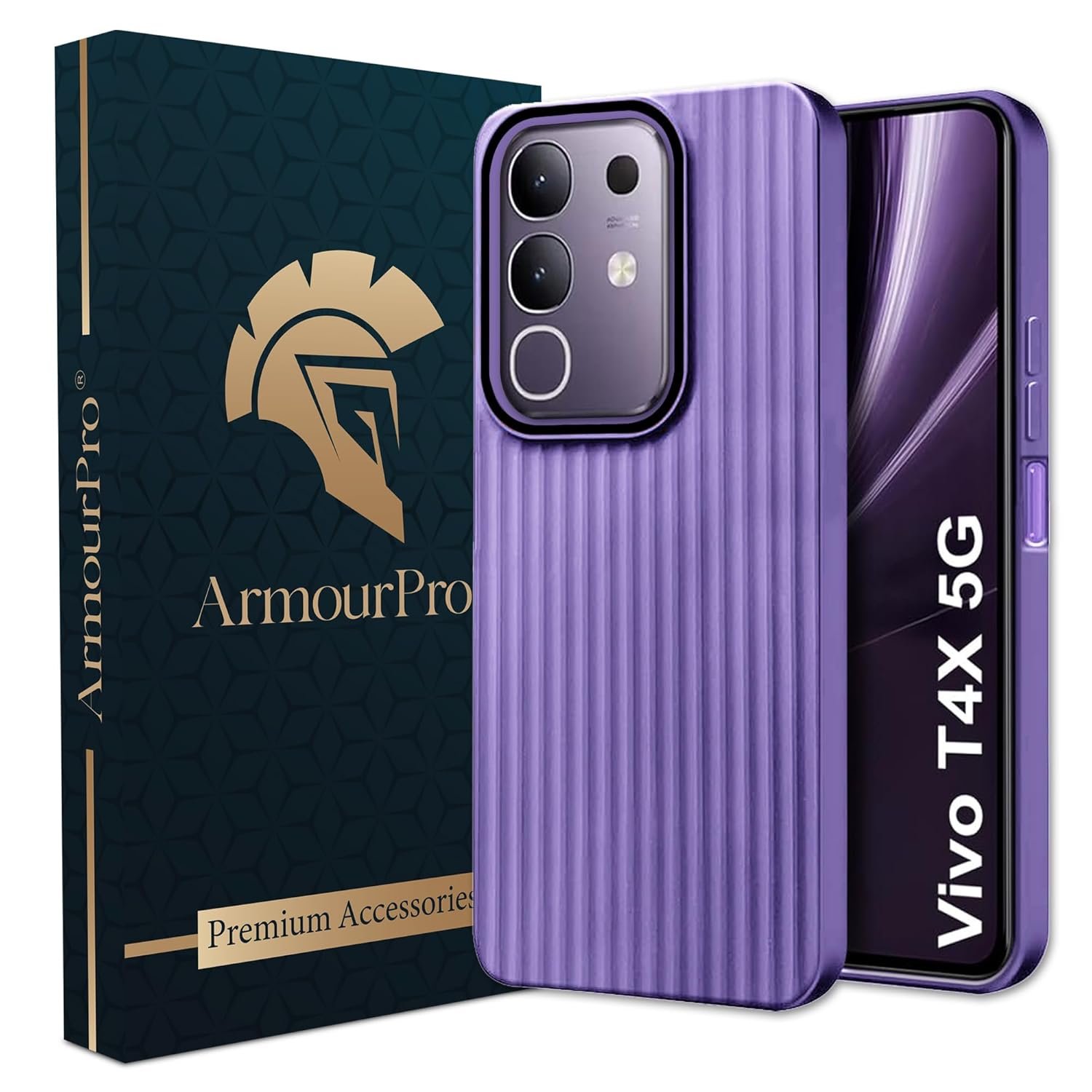 ArmourPro IQOO Z10x 5G / Vivo T4x 5G (6.72 Inches) Back Cover | Ring Line Camera Protection | Vertical Beam Bump Protection | Soft Rubberised Ring Line Beam Back Case (Purple)