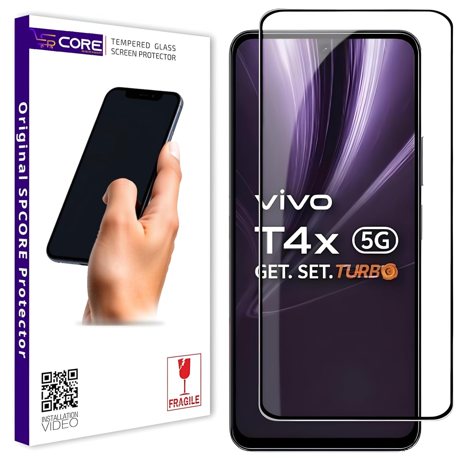 Military-Grade Gorilla Tempered Glass Screen Protector for Vivo T4x 5G (6.72 Inch) With Installation Kit | Edge To Edge Coverage With Easy Installation Kit | Black