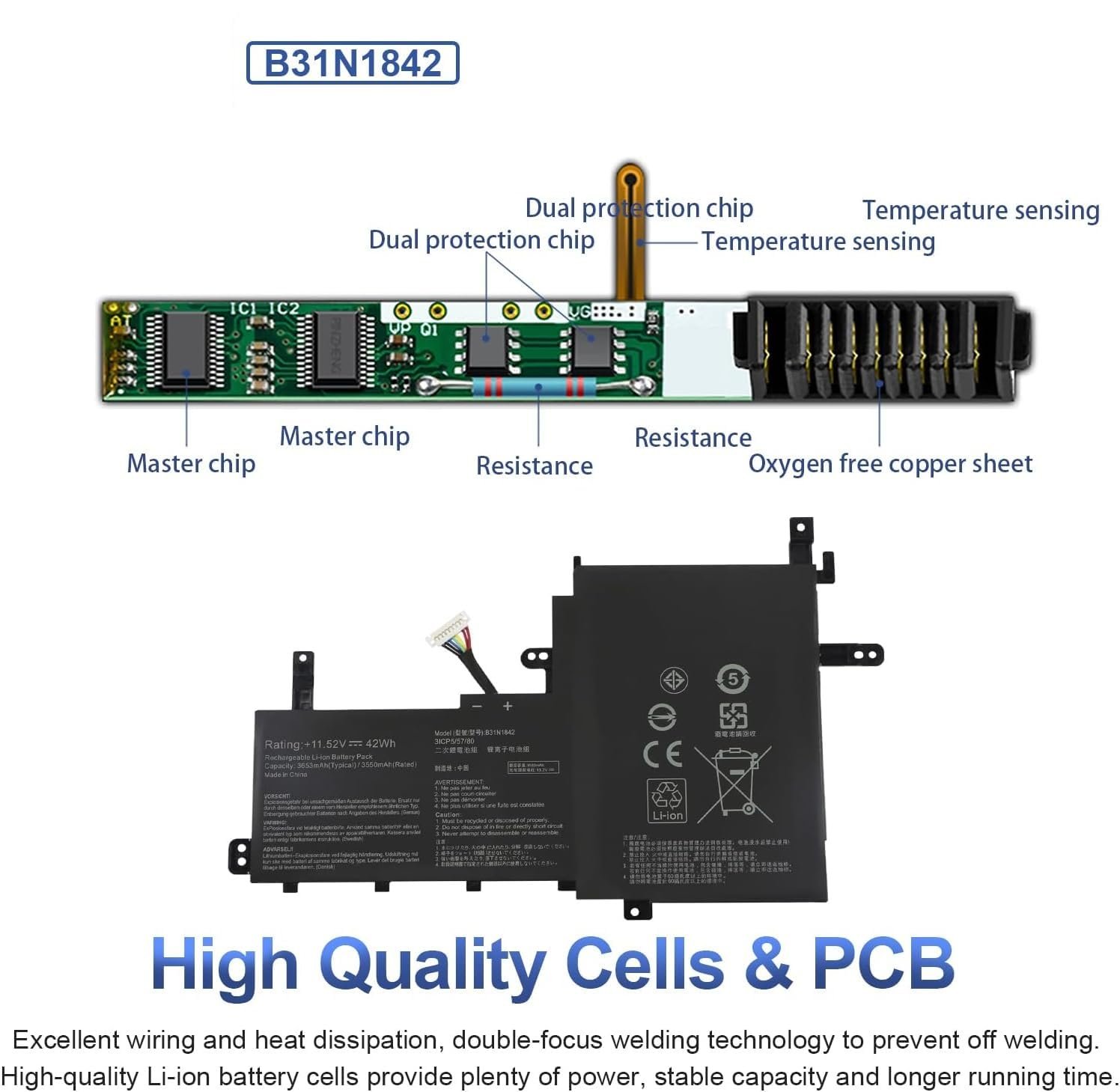 Wefly B31N1842 Laptop Battery Compatible for Asus Vivobook S15 S531FA S531FL K513EA K513EQ KM513UA M513IA X513EQ X513EP X513EA Series Laptop 0B200-03440000 0B200034 400000 B31BmE1 Laptop Battery - Image 3