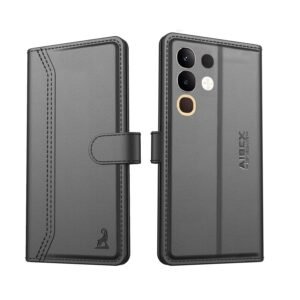 AIBEX ® Compatible for Vivo Y31 Pro 5G / Vivo T4X 5G / iQOO Z10X 5G Flip Cover Leather Finish | Inside TPU with Card Pockets | Wallet Stand | Complete Protection Flip Case -Black