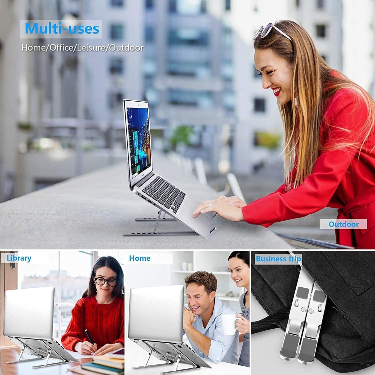 Laptop Stand, Laptop Holder Riser Computer Tablet Stand, 7 AnglesFoldable Portable Desktop Holder Compatible with 10-15.6” MacBook,iPad, HP, Dell, Lenovo (Silver) - Image 6