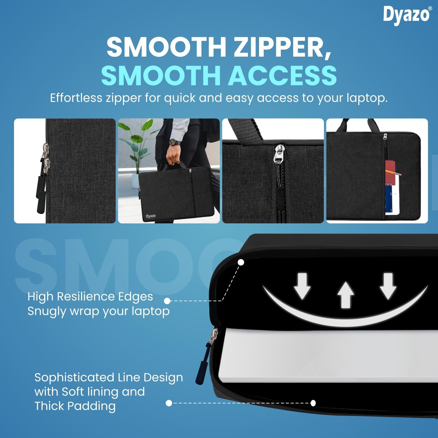 Dyazo 13.3 Inch Slim Laptop Carry Sleeve with Front Pocket & Charger Pouch | Protective Water-Resistant Case Cover | Compatible for MacBook Air/Pro, HP, Dell, Lenovo, Asus & Other Notebooks (Black) - Image 5