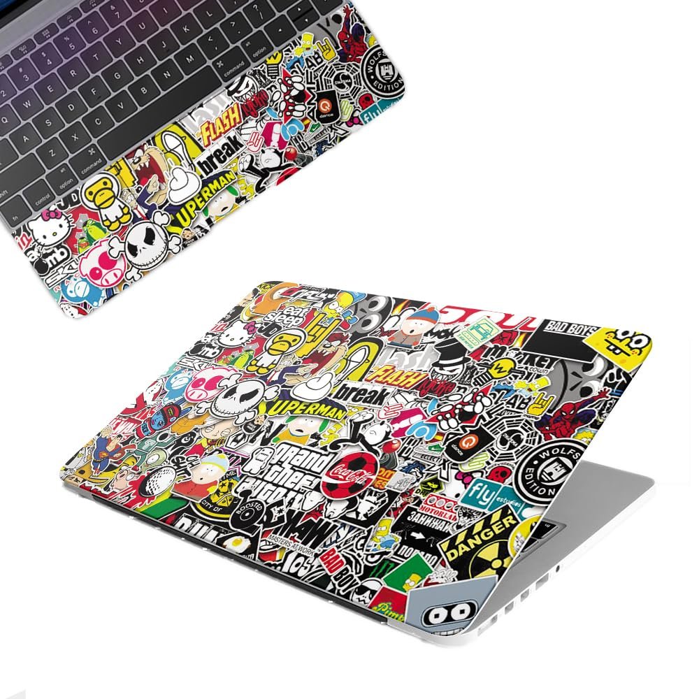GTA, Eat Sleep Top+Wrist Pad Vinyl Laptop Skin/Sticker/Cover Upto 15.6 Inches Laptops Laminated-Removable-HD Quality Compatible for Hp-Dell-Sony-Lenovo-Asus etc.(15x10 Inches)