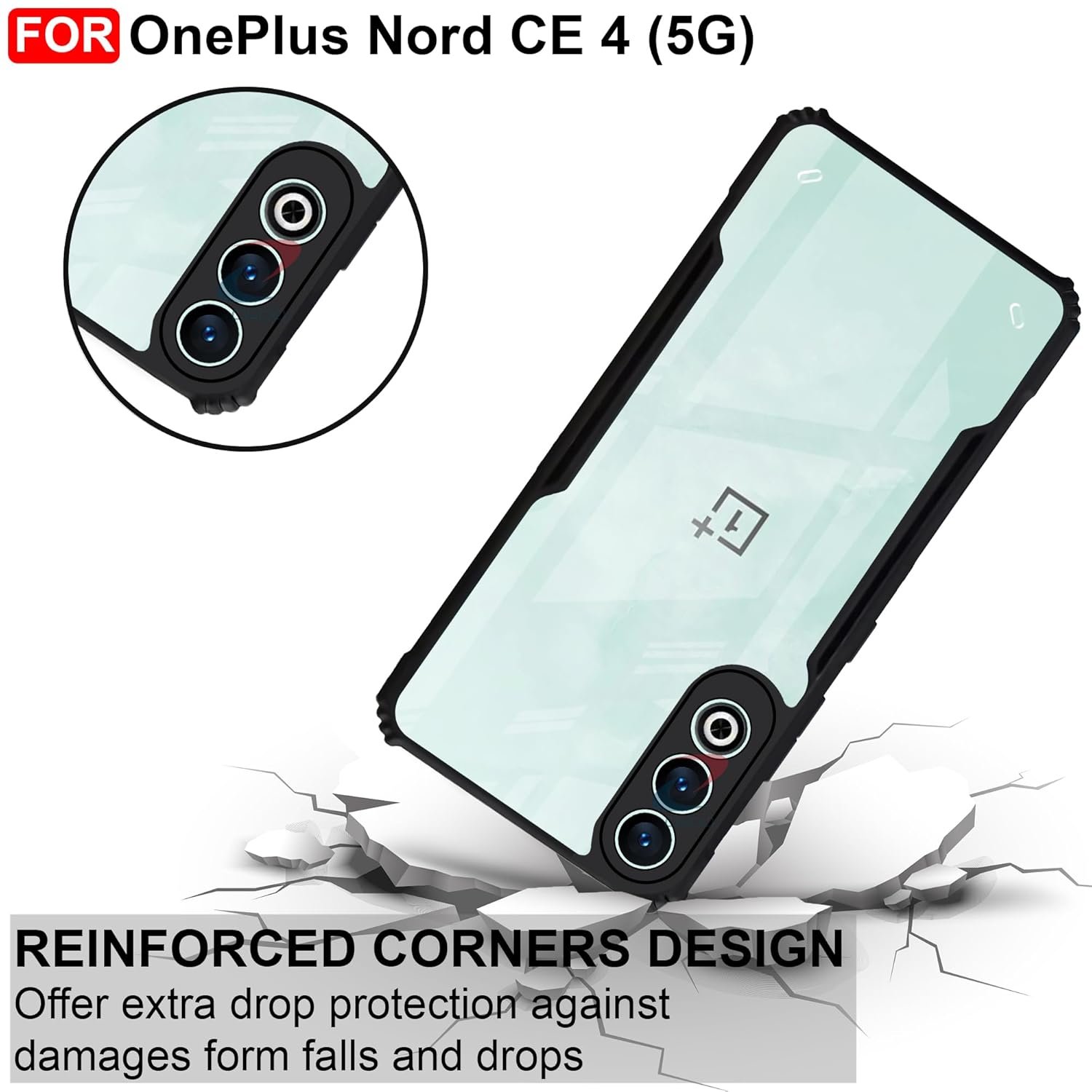 CEDO OnePlus Nord CE4 / CE 4 (5G) Back Case Cover | Camera Protection Shockproof Bumper-Edge | Acrylic Crystal Clear 360 Degree Protection TPU+PC | Transparent Eagle Back Case Cover (Black) - Image 3