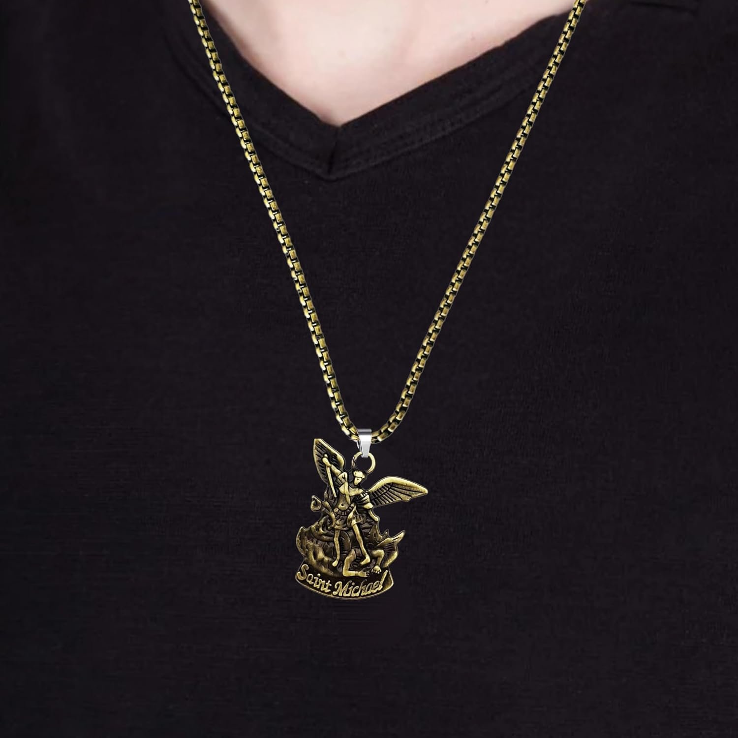 M Men Style St. Michael Archangel Locket | Christian Catholic Religious Necklace | Spiritual Protection Gift Copper - Image 5