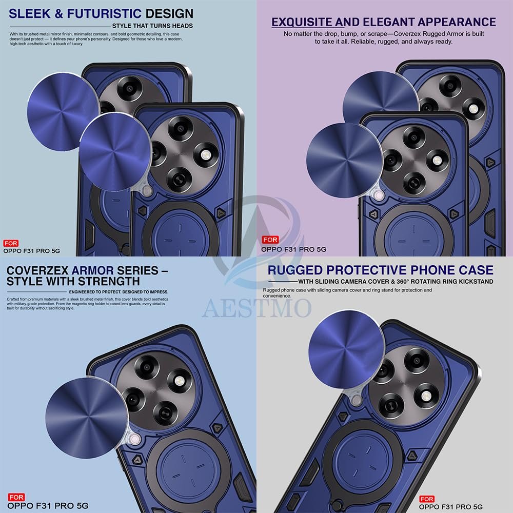 Armor Oppo F31 Pro 5G Bumper Back Case Cover | Ring Holder & CD Pattern Sliding Camera Shutter Cover | Back Case Cover for Oppo F31 Pro 5G (Blue) - Image 7