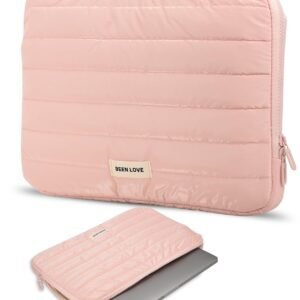 Soft Padded Medium Portable Laptop Sleeve | Puffy Laptop Sleeve | Compatible with Laptop/MacBook Air/Pro Upto 15 in | Water Resistant Fabric | Padded Sleeve with Zip Closure - Pink
