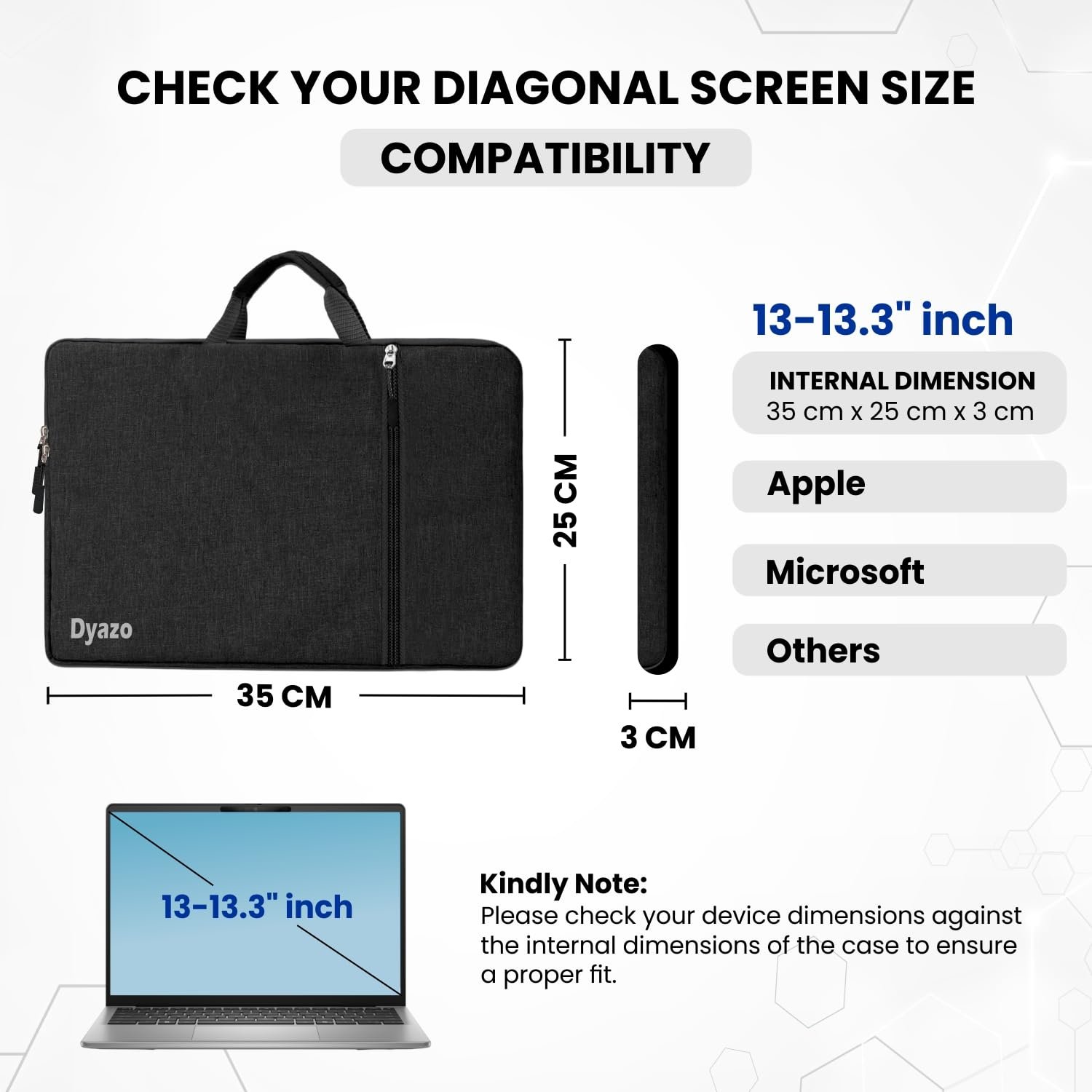Dyazo 13.3 Inch Slim Laptop Carry Sleeve with Front Pocket & Charger Pouch | Protective Water-Resistant Case Cover | Compatible for MacBook Air/Pro, HP, Dell, Lenovo, Asus & Other Notebooks (Black) - Image 2