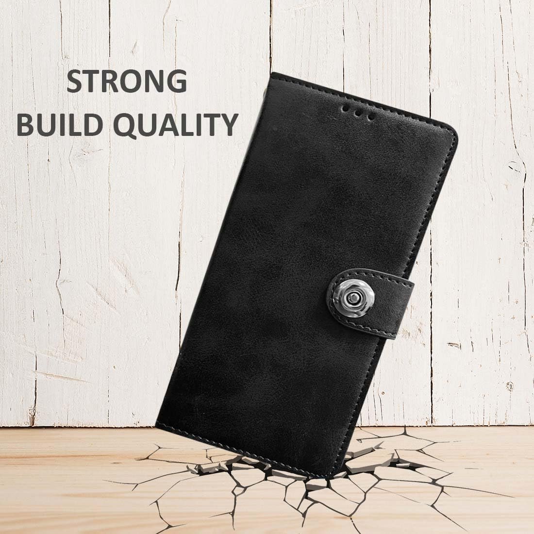 Fashionury Flip Back Case for Oppo F31 Pro 5G | Genuine Leather Finish | Designer Button | Inbuilt Pockets & Stand | Flip Cover Back Case for Oppo F31 Pro 5G (Black) - Image 8