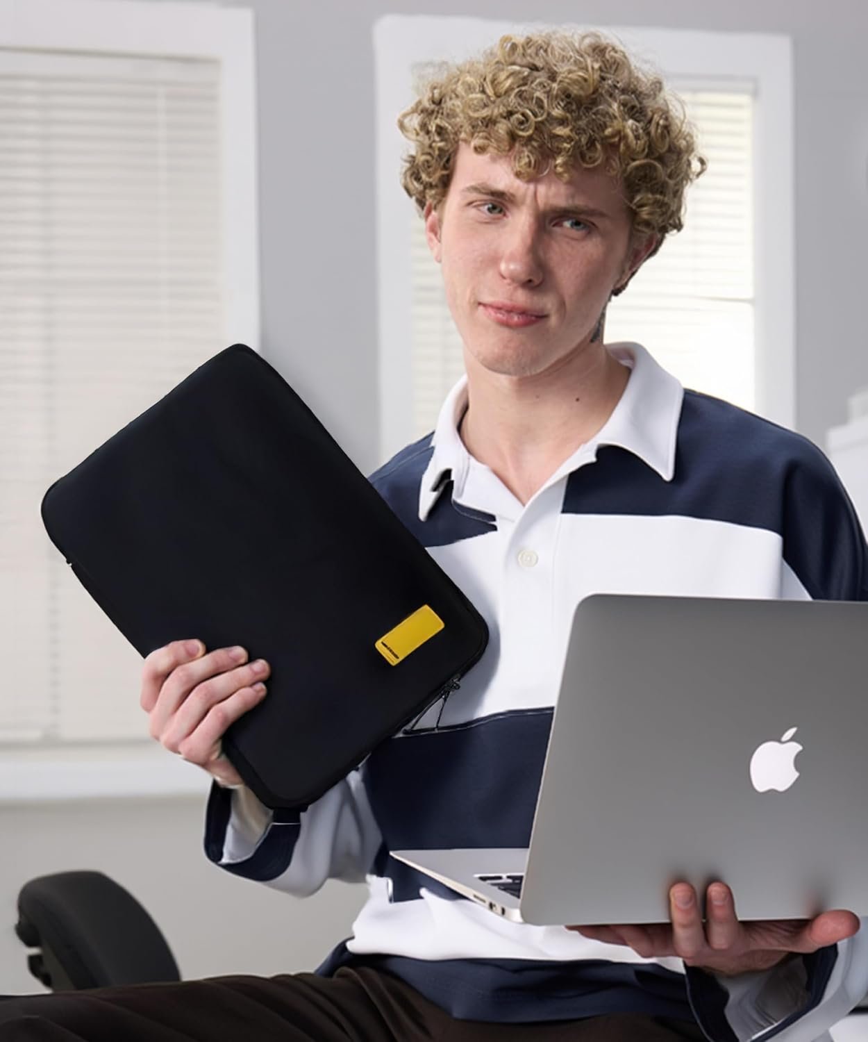 MOKOBARA Aisle Laptop Sleeve | Small | Aerology Nylon | Compatible with 14" Laptops/MacBook | Lightweight Sleeve with Soft Microsuede Lining & Premium Zip Closure | Money Moves (Black) - Image 7