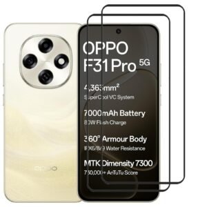 2 Pack Tempered Glass Screen Protector Compatible For Oppo F31 Pro 5G Black Cellphone With Edge To Edge Coverage And Easy Installation Kit