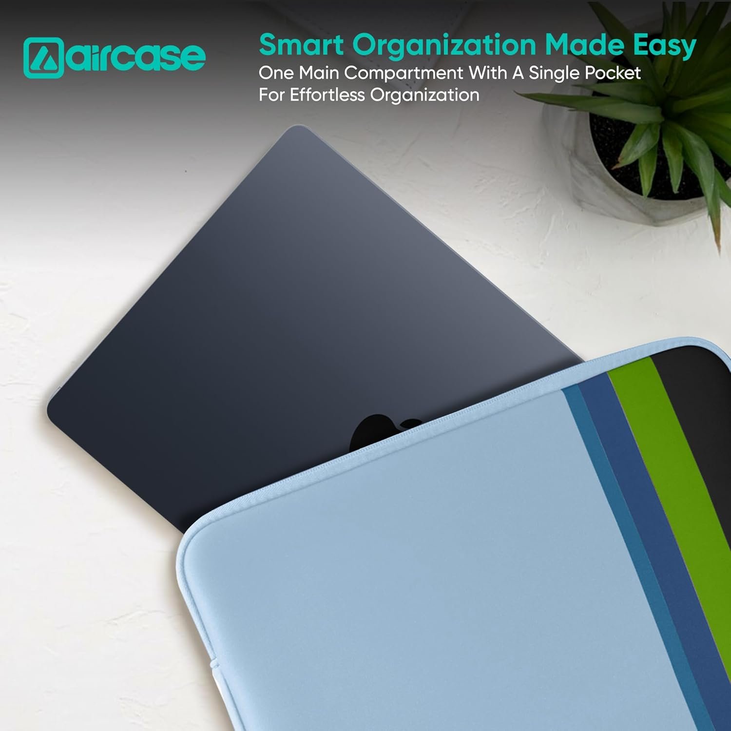 AirCase Protective Laptop Bag Sleeve fits Upto 15.6" Laptop/MacBook, Wrinkle Free, Padded, Water Resistant Light Neoprene case Cover Pouch, for Men & Women, Aqua Blue - Image 3