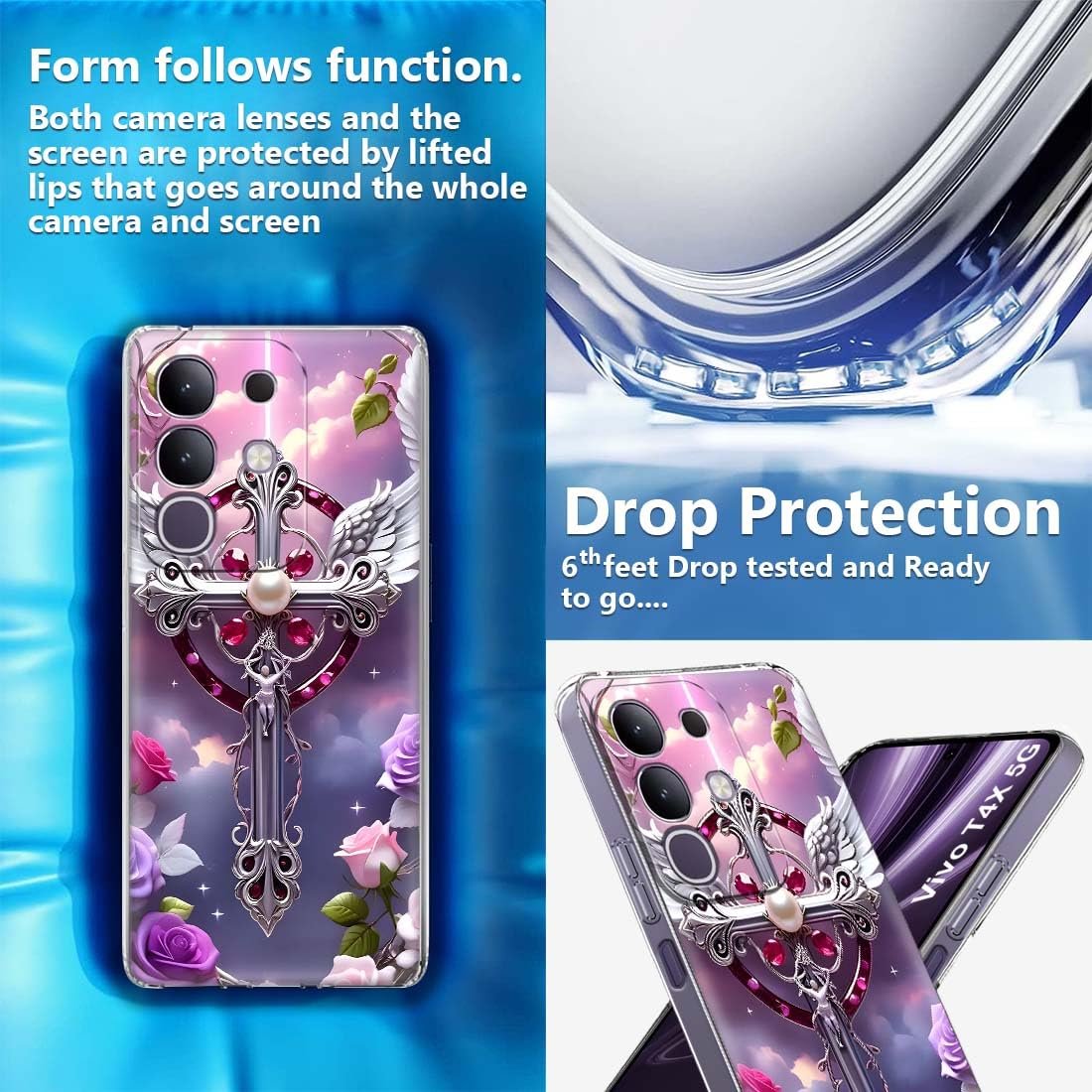 Fashionury Back Cover for Vivo T4x 5G Designer, Printed,Transparent,Flexible, Silicon -D1174 - Image 3