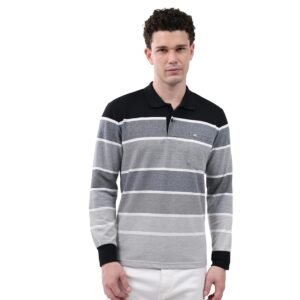 Monte Carlo Men’s Regular Fit T-Shirt | Collar Neck | Striped Pattern | Full Sleeve | Button Closure | Stylish Casual Tee | Comfortable Winter Wear for Men