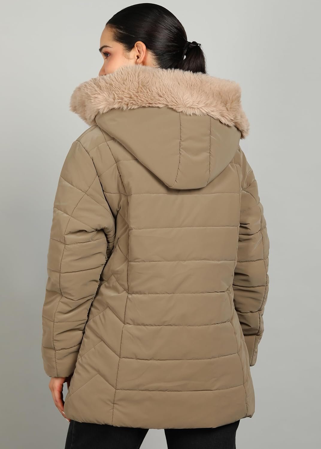 ELLIPSE Women's Winter Jacket with Detachable Hood & Faux Fur | Nylon Puffer Jacket with 3 Pockets | Warm Upto -20°C to 10°C | Regular Length - Image 5