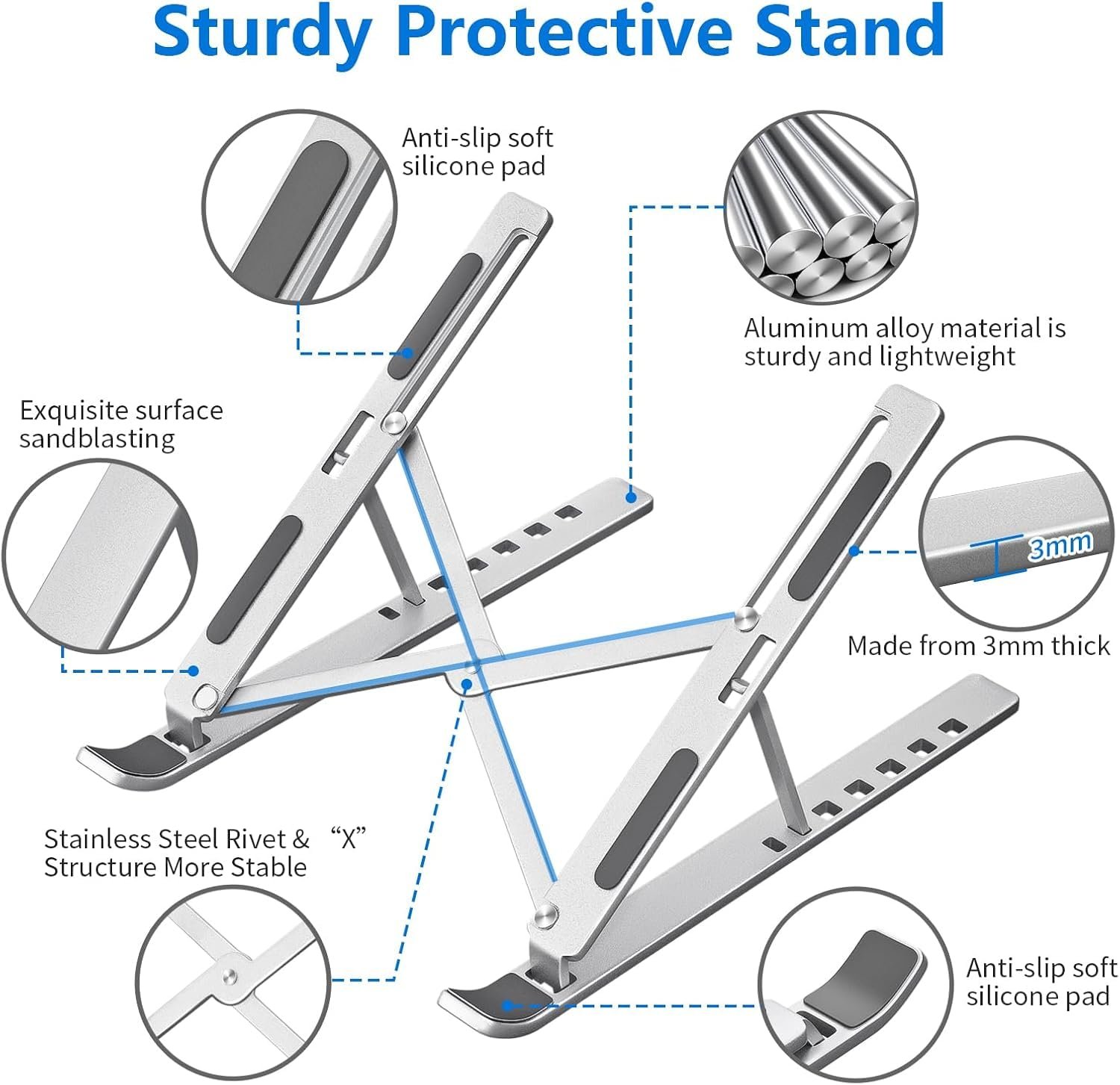 6 Angles Adjustable Aluminum Foldable Portable Tabletop Laptop/Desktop Riser Stand Holder Compatible for MacBook, HP, Dell, Lenovo & All Other Notebook (Silver) - Image 5