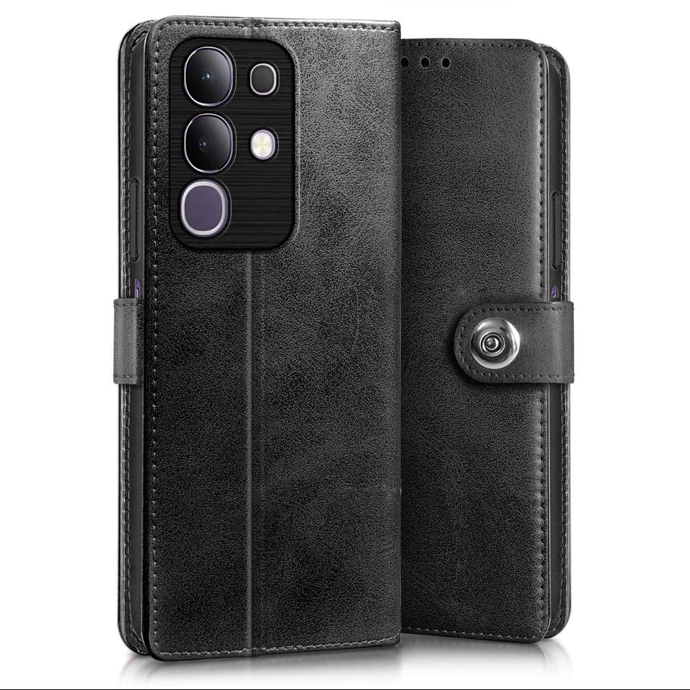 WOW IMAGINE Shock Proof Flip Cover Back Case for Vivo T4x 5G | iQoo Z10x 5G | Vivo Y31 Pro 5G (Magnetic Button Flip Case | Wallet Pockets & Stand | Leather Finish | Haze Black) - Image 2