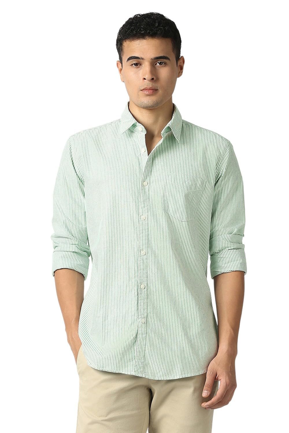 Van Heusen Men Cotton Modern Fit Casual Oxford Stripes Shirts| Effortless Ironing | Superior Fit
