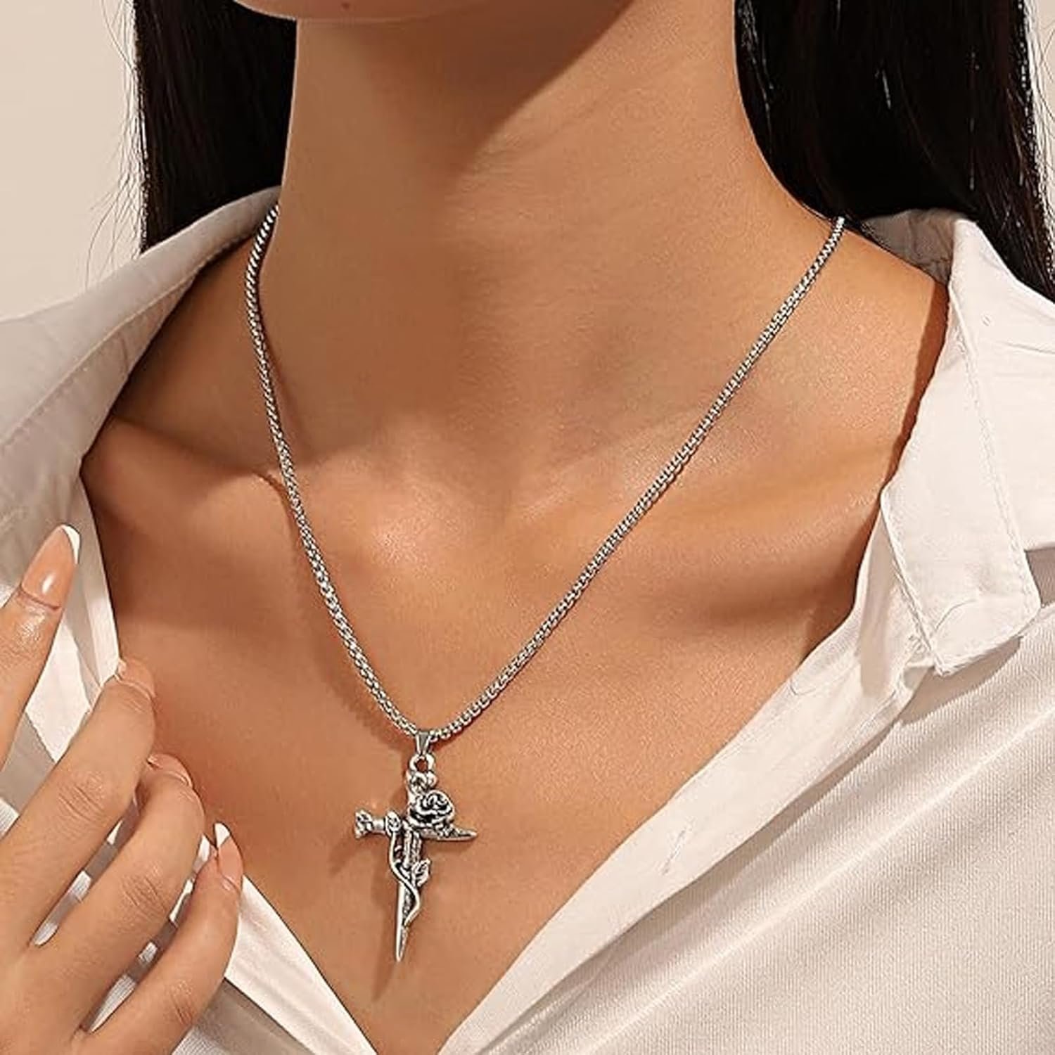 2 Pieces Cross Chain for Men, Holy Cross Jesus Chain for Men, Christian Chains for Man, Fashion Gift for Husband, Boyfriend, Anniversary (Silvery) - Image 4