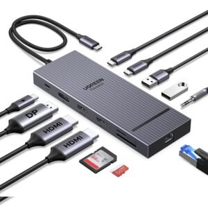 UGREEN Revodok Pro Docking Station 12-in-1, Triple 4K Display with 2×HDMI+DP, 4K@120Hz DisplayPort, 2×10Gbps USB-C, 2×USB-A, 100W PD, 170MB/s SD/TF, Ethernet, 3.5mm Audio USB C Hub for Dell, HP Laptop
