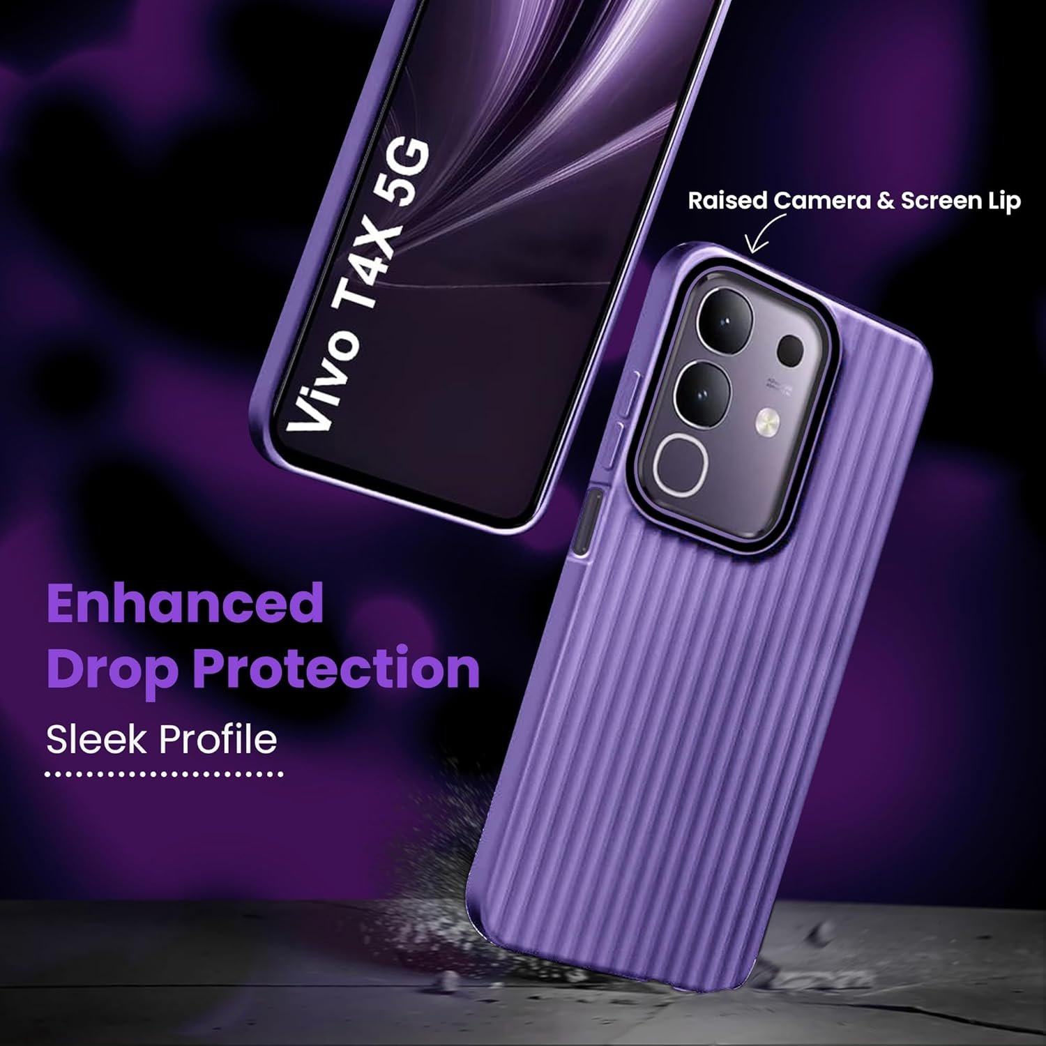 ArmourPro IQOO Z10x 5G / Vivo T4x 5G (6.72 Inches) Back Cover | Ring Line Camera Protection | Vertical Beam Bump Protection | Soft Rubberised Ring Line Beam Back Case (Purple) - Image 5